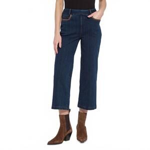 NEW LYSSE landon embroidered wide leg pants in indigo